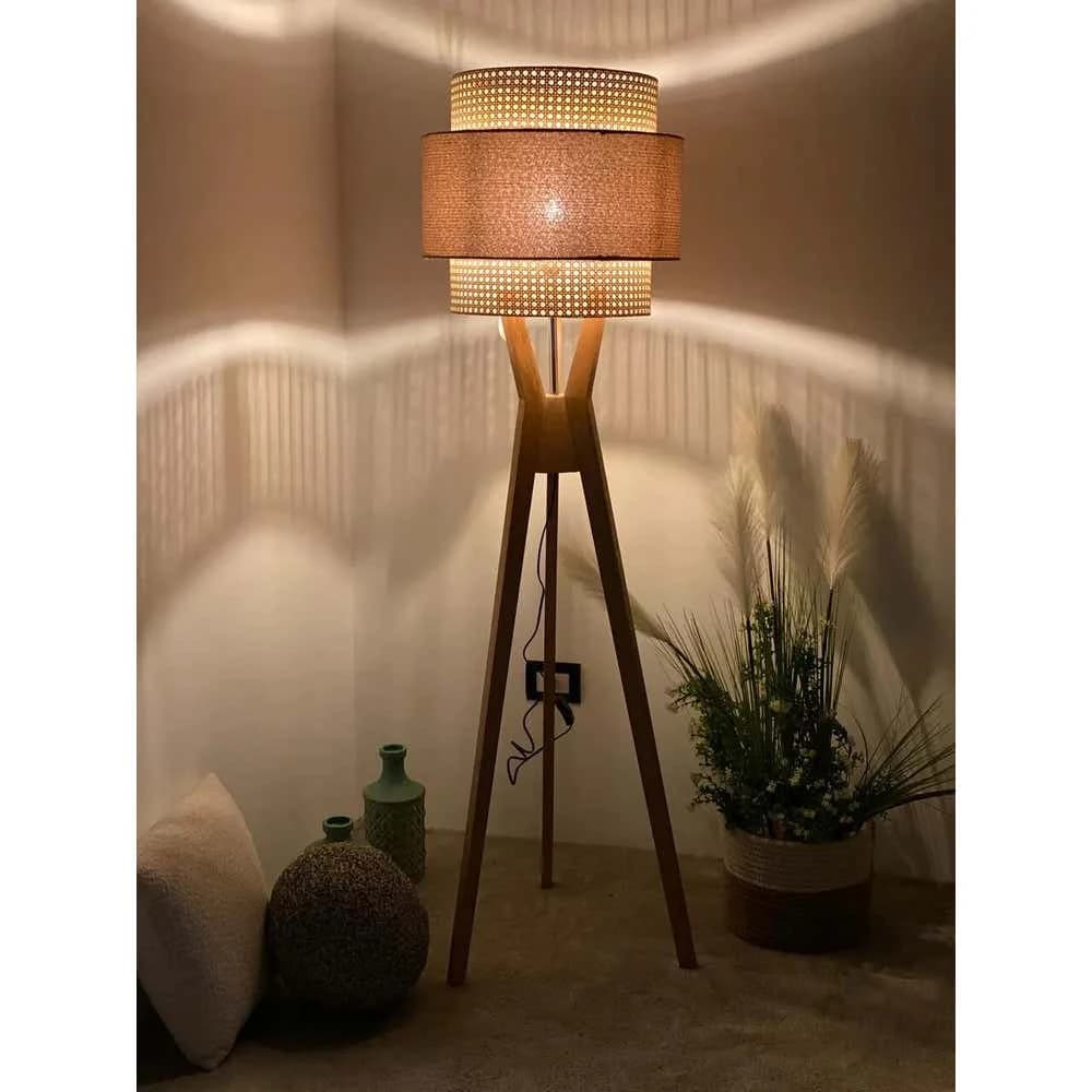 TBS Rattan Boho Floor Lamp – 160×45 cm – Beige