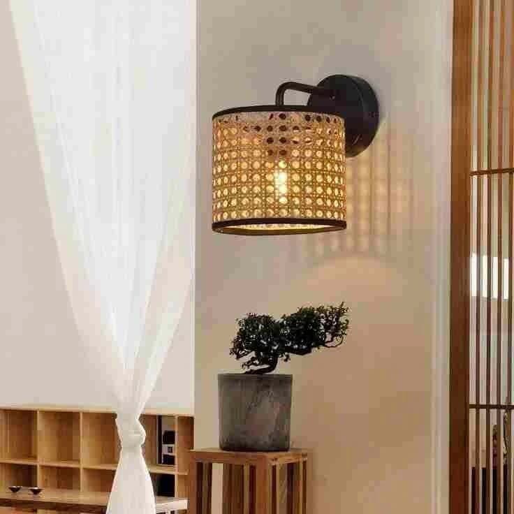 Boho wall sconce, rattan, 20x30 cm - beige