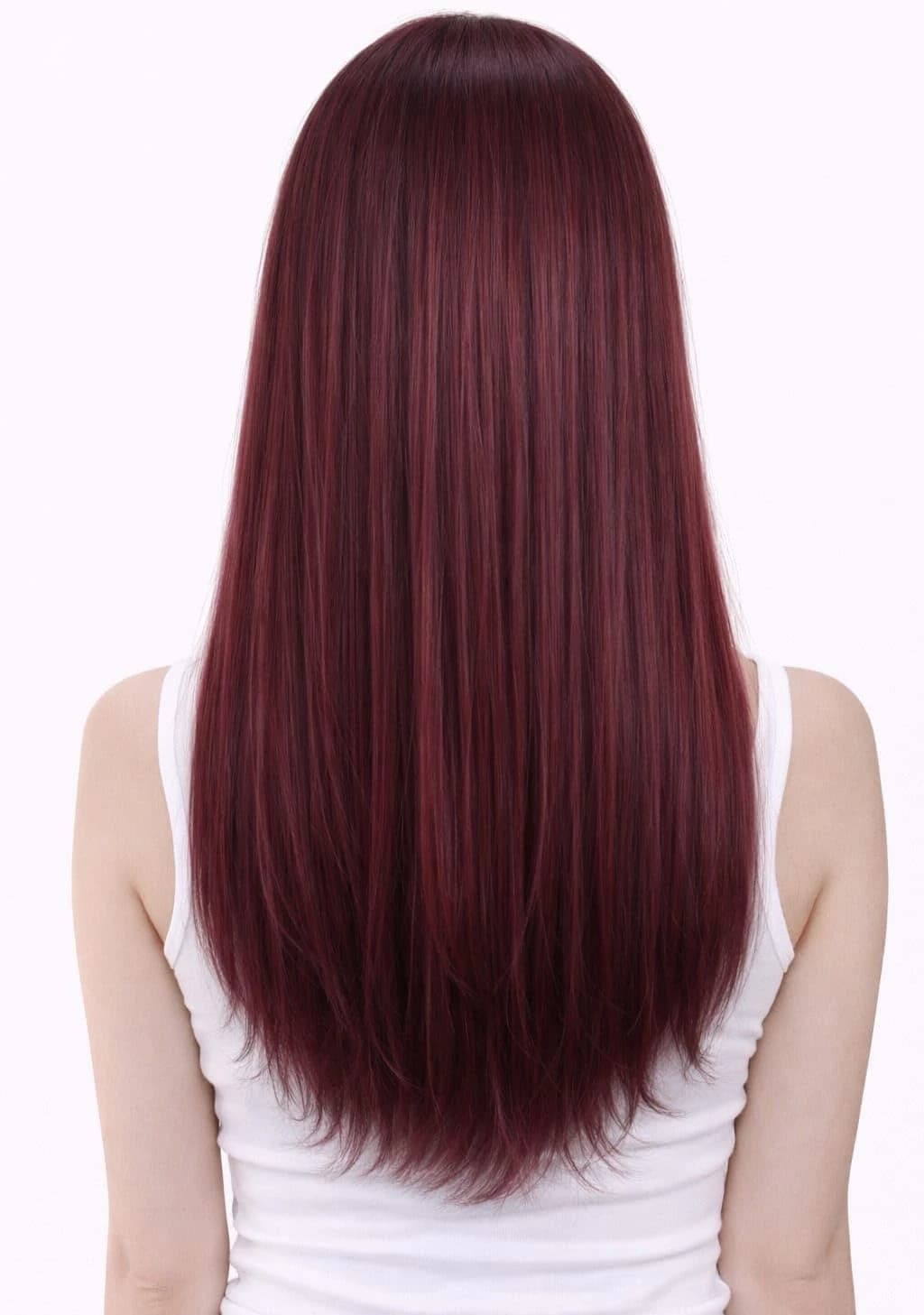 Clip in Synthetic Hair Extension, Burgundy Color, Long Straight Hair 1 Piece