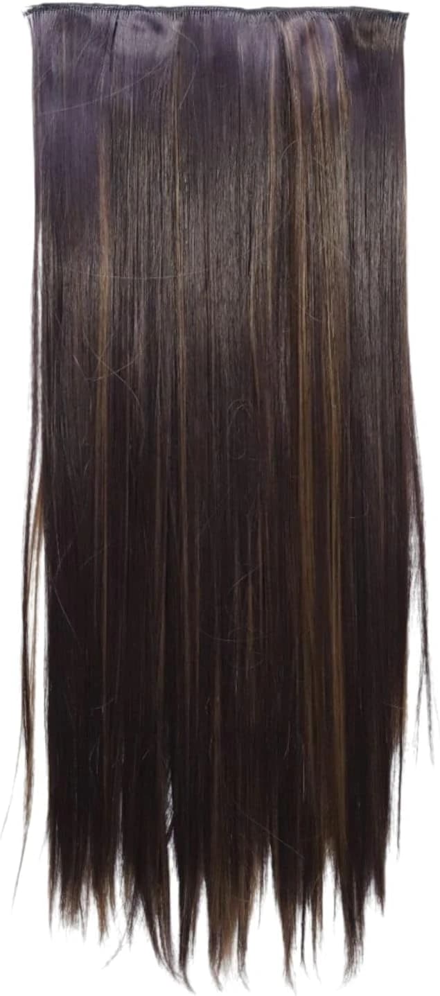 Clip in Hair Extension, Long Straight Hair, Dark Brown with Light Brown 
