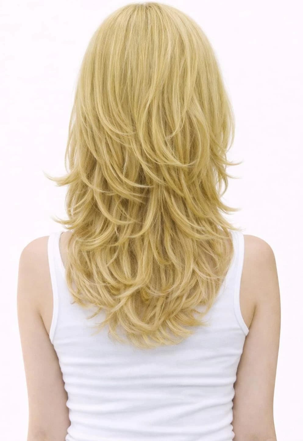 Women's Long Layered Blonde Wavy Wig – Medium Length Synthetic Hair