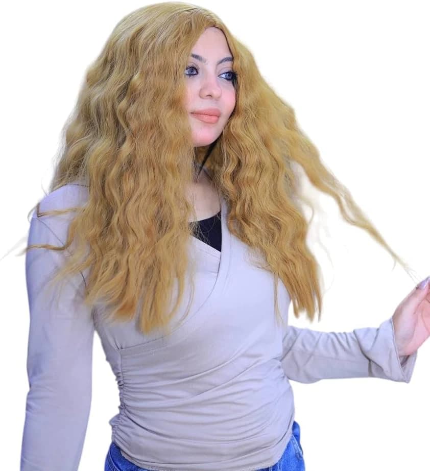 Long Wavy Wig – Golden Blonde, Full Synthetic Hair for Women