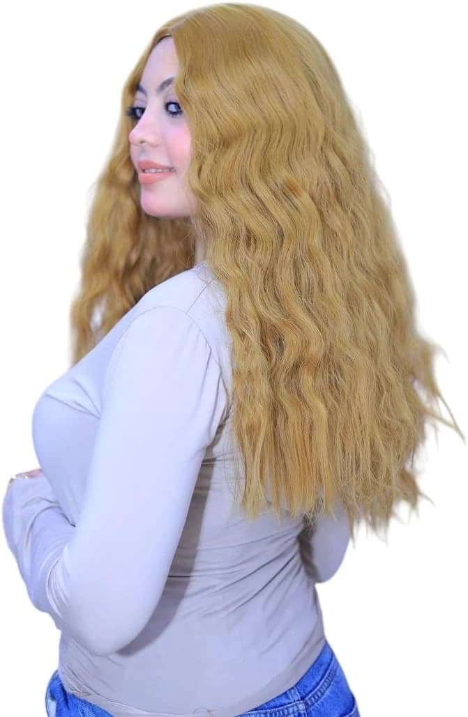 Long Wavy Wig – Golden Blonde, Full Synthetic Hair for Women