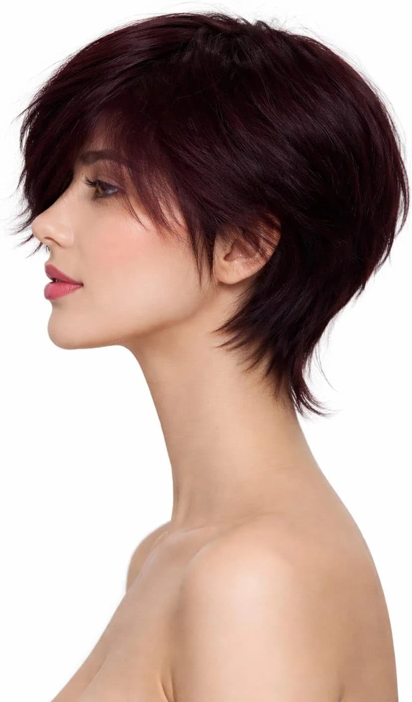 Women's Short Wig – Reddish Brown Bob with Side Bangs, Synthetic Hair