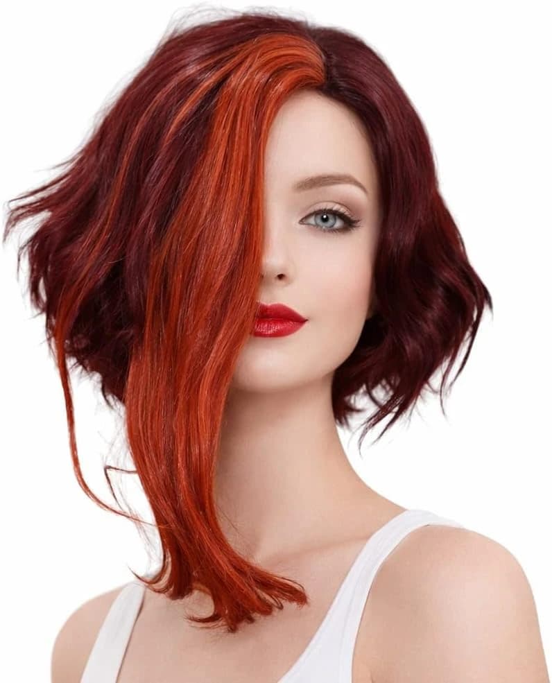 Women's Short Wig – Red Orange Multi-Color Wavy Bob, Synthetic Hair