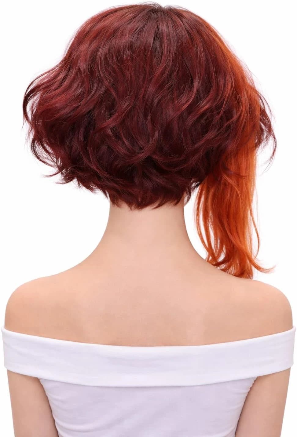 Women's Short Wig – Red Orange Multi-Color Wavy Bob, Synthetic Hair