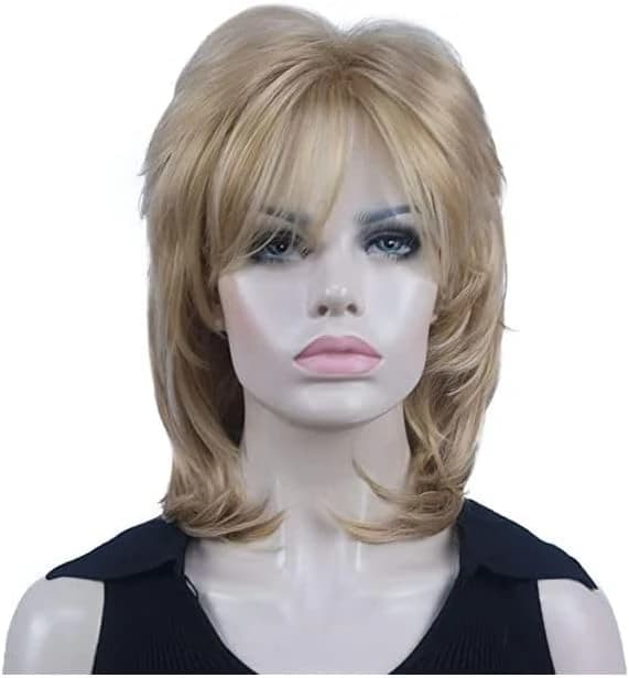 Women's Medium Length Wig – Blonde with Bangs, Layered Classic Synthetic Style