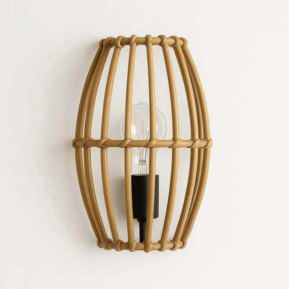Boho wall sconce, bamboo, 15x15 cm - beige