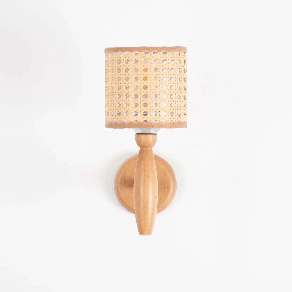 Boho wall sconce, rattan, 15x15 cm - beige