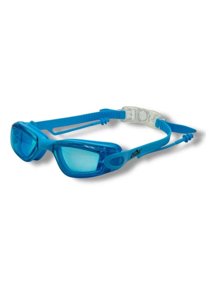 Swimming Goggles with Back Closure for Expandable Fit + Comfortable Earplugs