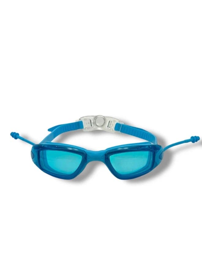 Swimming Goggles with Back Closure for Expandable Fit + Comfortable Earplugs
