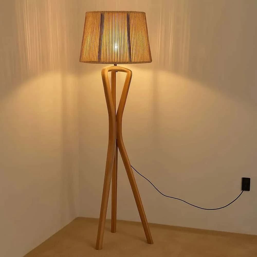TBS Macrame Threads Boho Floor Lamp, 160 ×40 cm - Beige
