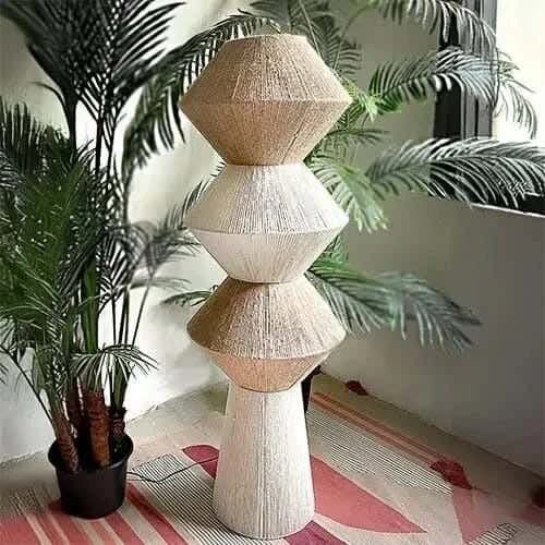 TBS Macrame Threads Boho Floor Lamp, 160 ×35 cm - Beige Off Withe