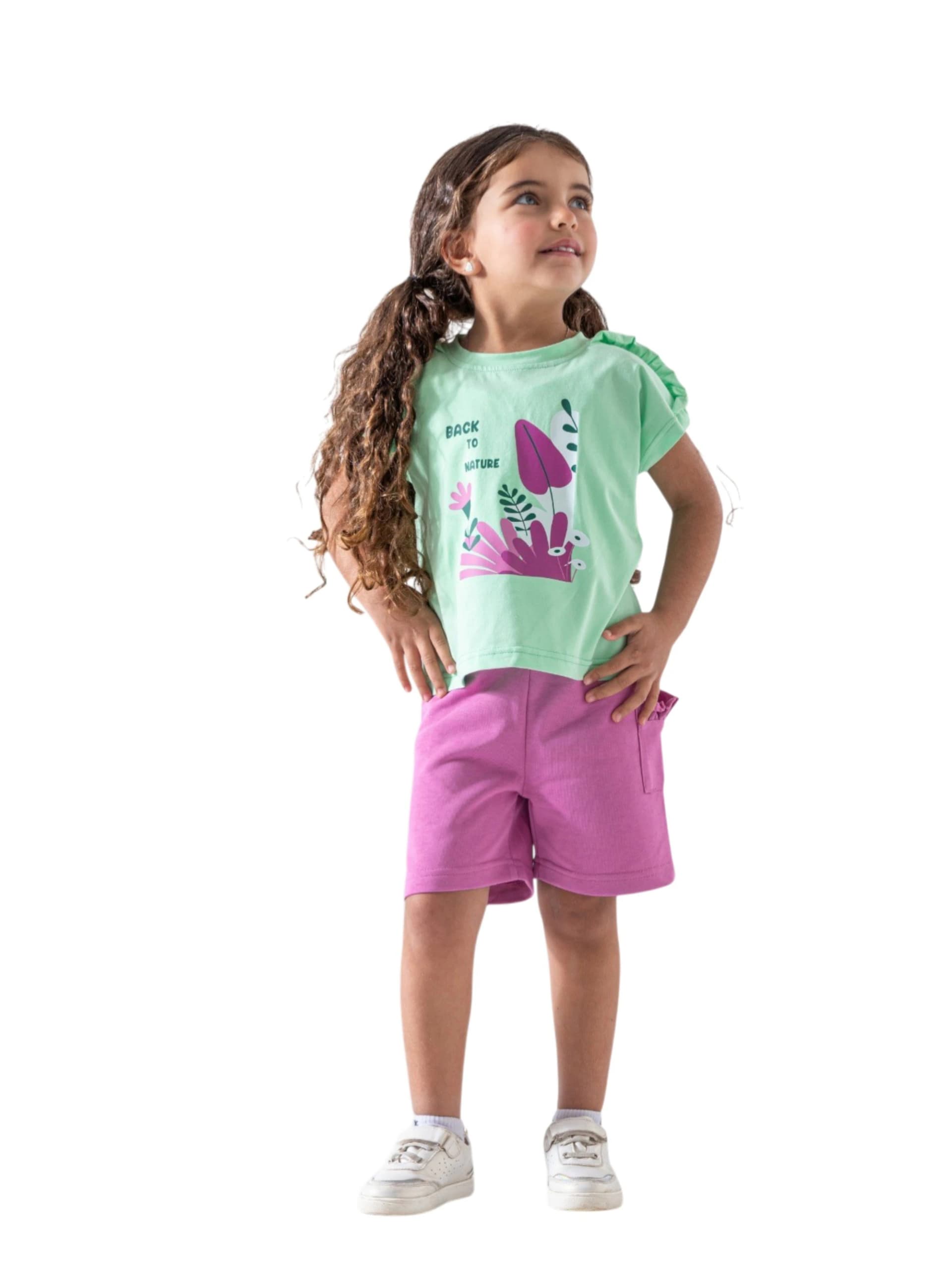 Girls' shorts and t-shirt set - sizes 2 to 5 years, multi-colored