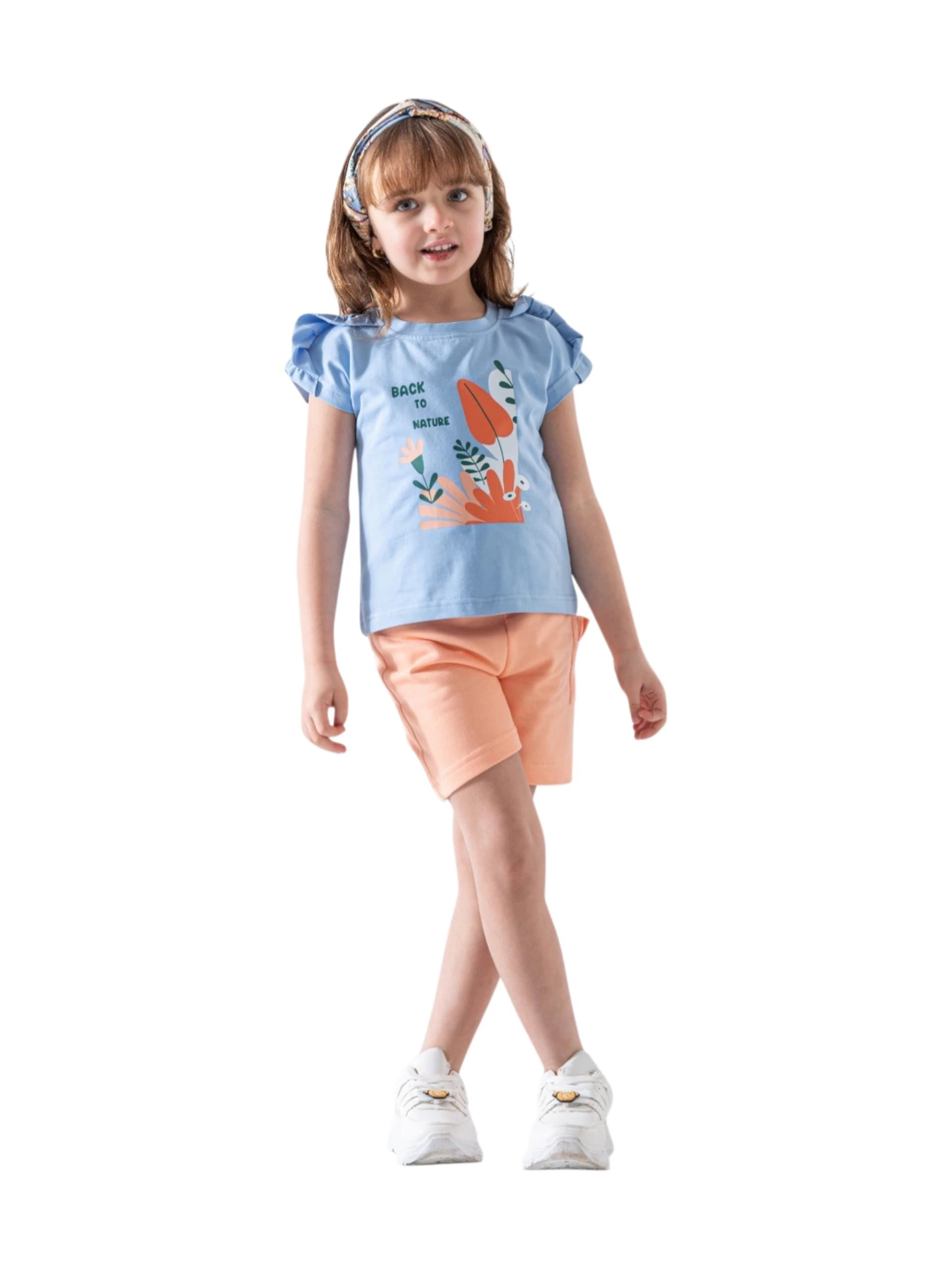 Girls' shorts and t-shirt set - sizes 2 to 5 years, multi-colored