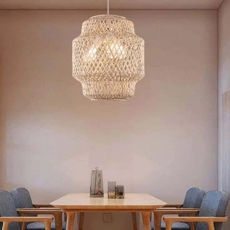 Boho ceiling chandelier, bamboo, 35x40 cm - beige