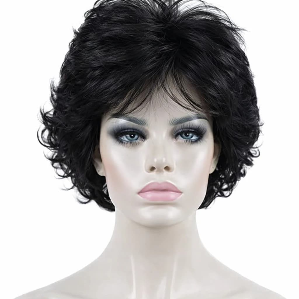 Short Curly Black Wig – Synthetic bob wig for women.  