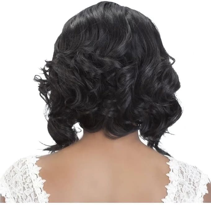 Women's Short Wavy Wig – Black synthetic curly bob wig.  