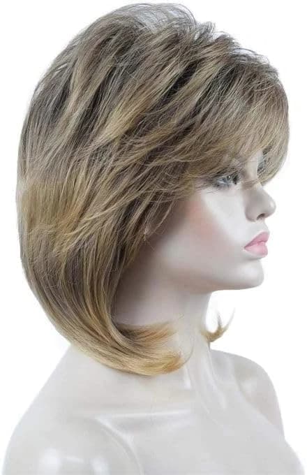 Short Ombre Wig for Women – Brown with blonde highlights, layered medium length 