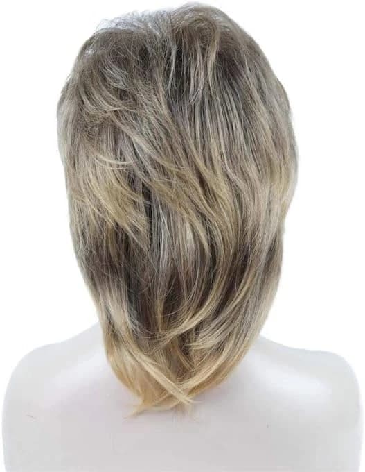 Short Ombre Wig for Women – Brown with blonde highlights, layered medium length 