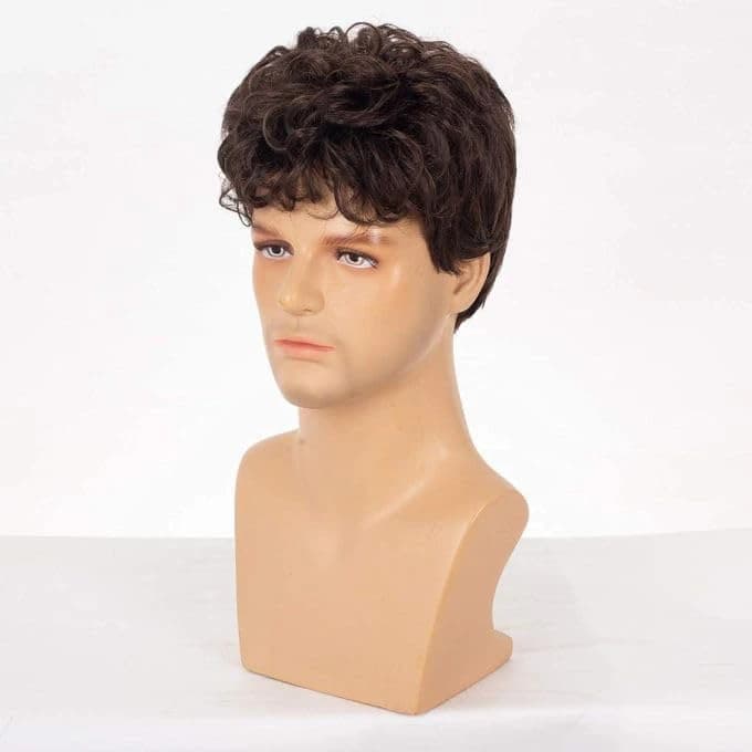 Men's Short Curly Wig – Brown hair, classic style.  