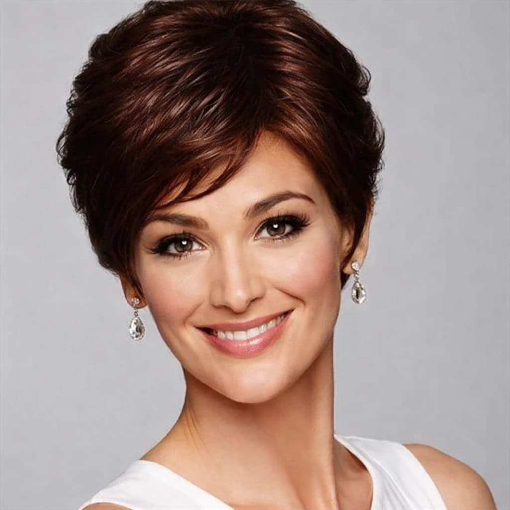 Women’s Short Pixie Cut Wig – Reddish brown synthetic hair, natural looking 