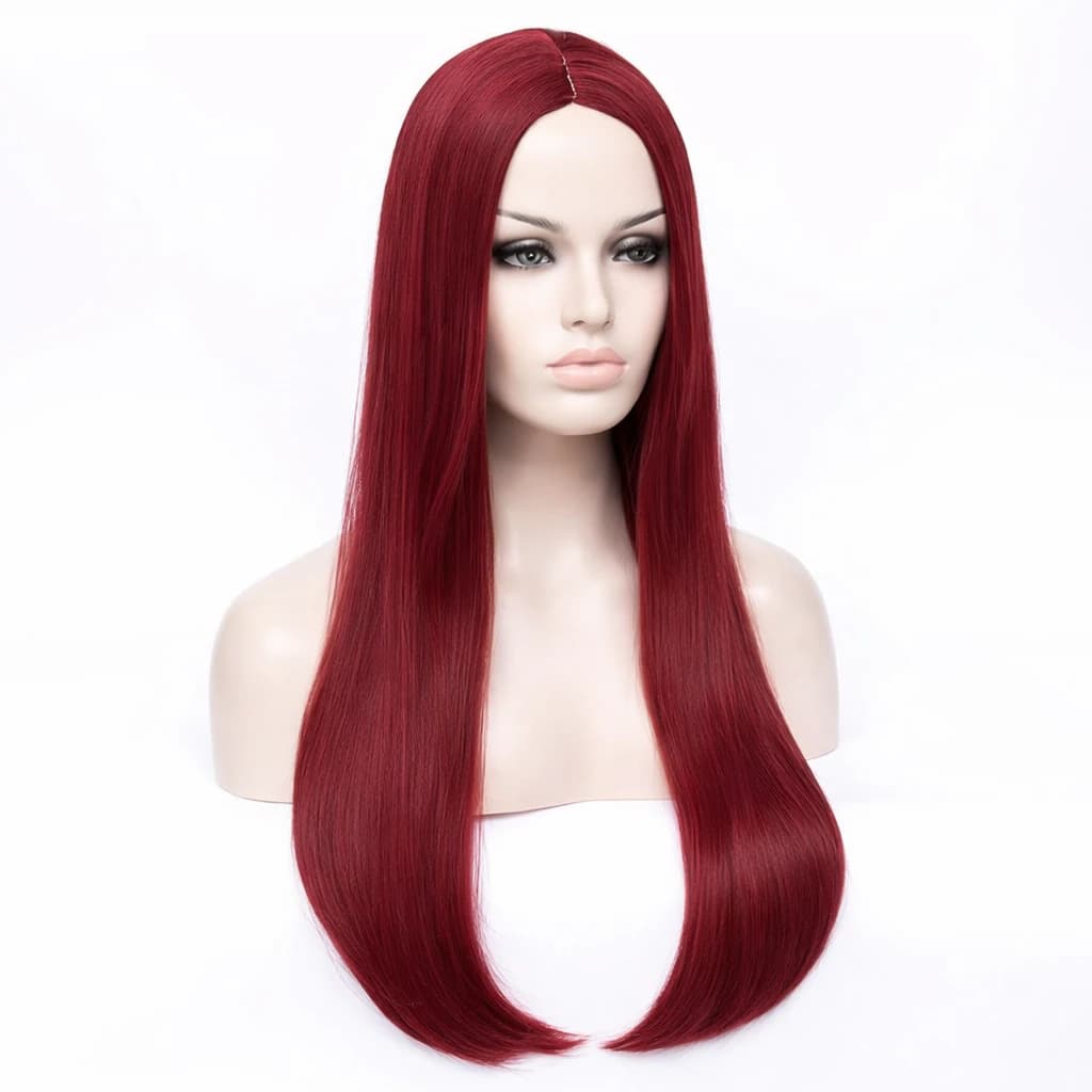 Wine Red Long Straight Wig Synthetic Wigs for Women Natural Looking  