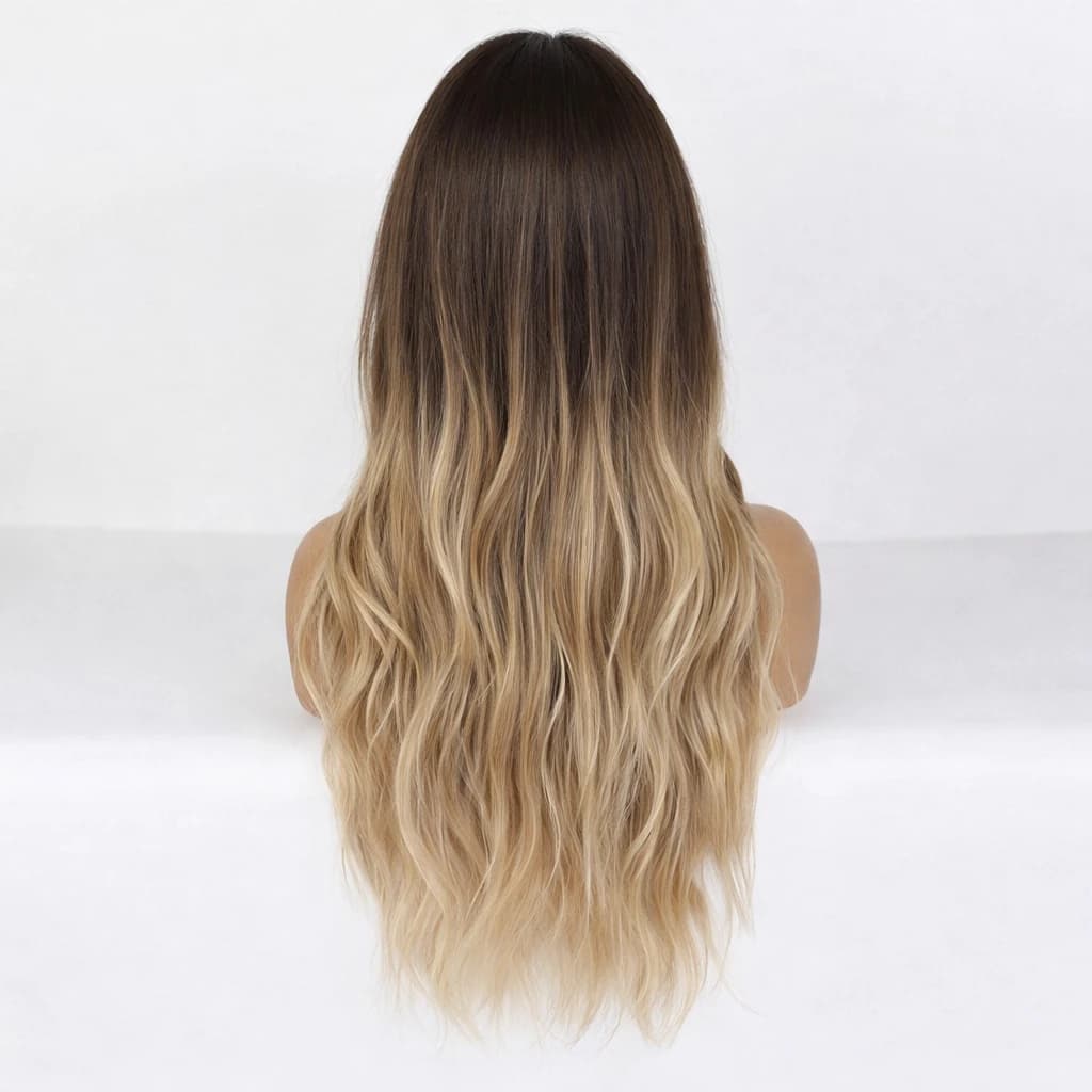 Long Wavy Brown Ombre Blonde Wig – Synthetic Wig for Women, Stylish Long Ombre 