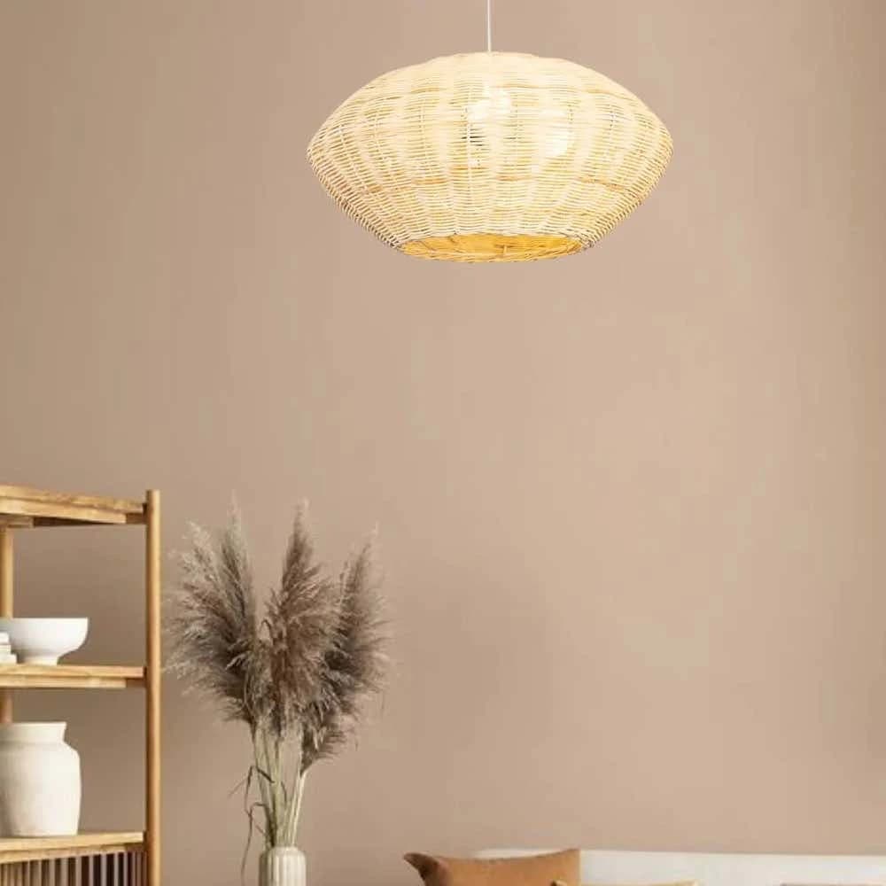 Boho Ceiling Chandelier, Bamboo, 40x25 cm - Beige