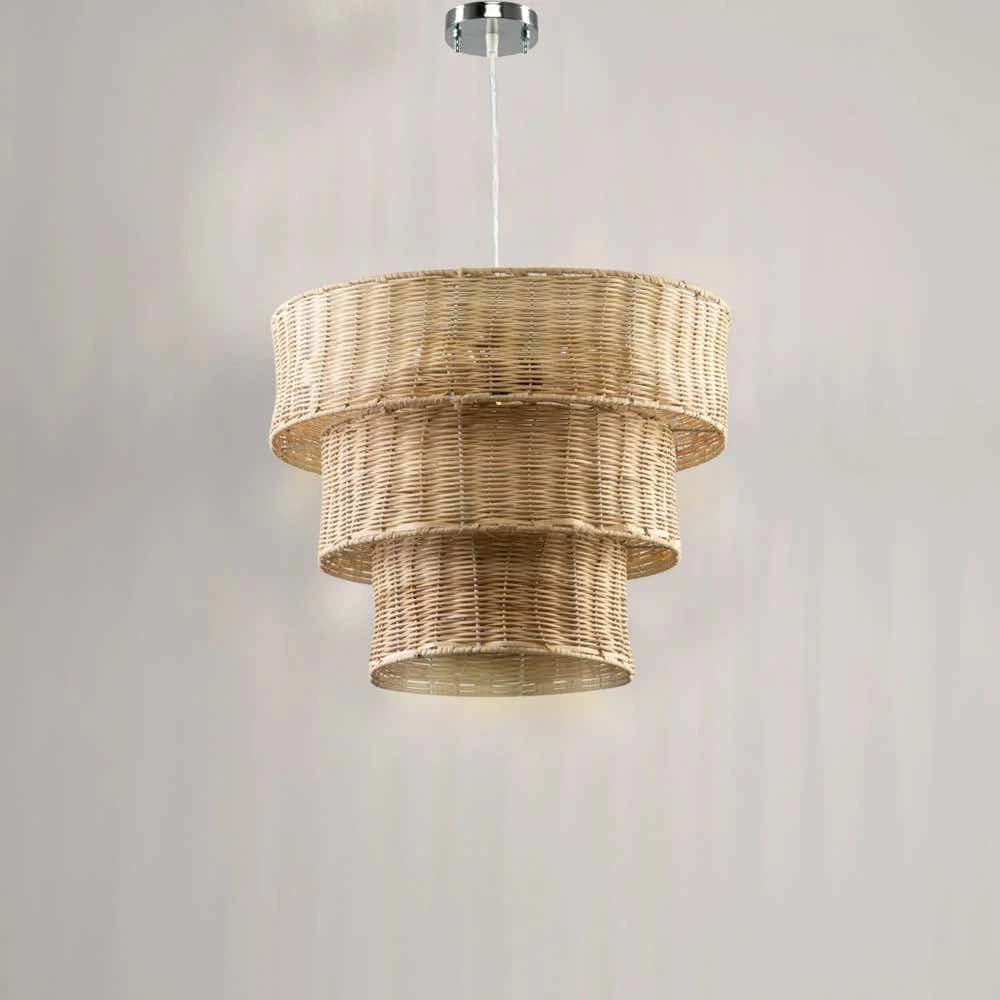 Boho Ceiling Chandelier, Bamboo, 40x35 cm - Beige
