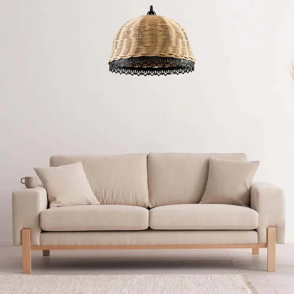 Boho Ceiling Chandelier, Bamboo, 40x30 cm - Beige