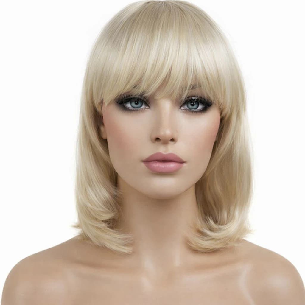Women's Short Platinum Blonde Wig with Bangs Medium Length Bob Style