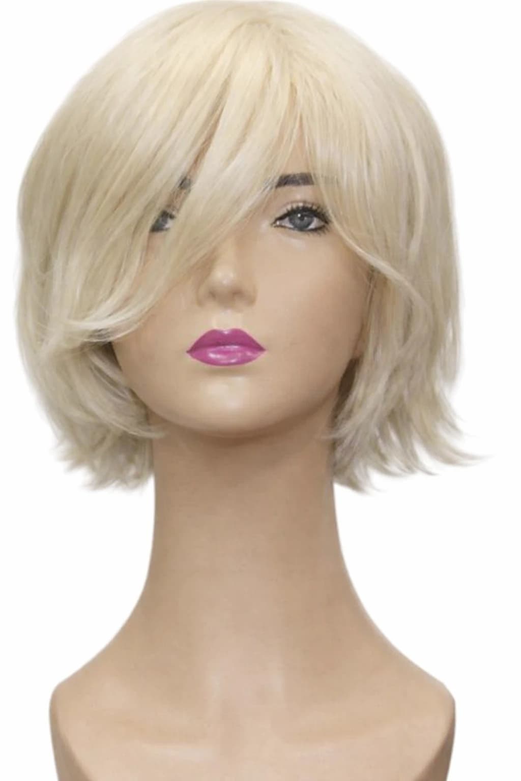 Short Platinum Blonde Wig for Women – Medium Length with Bangs, Fashion Style  