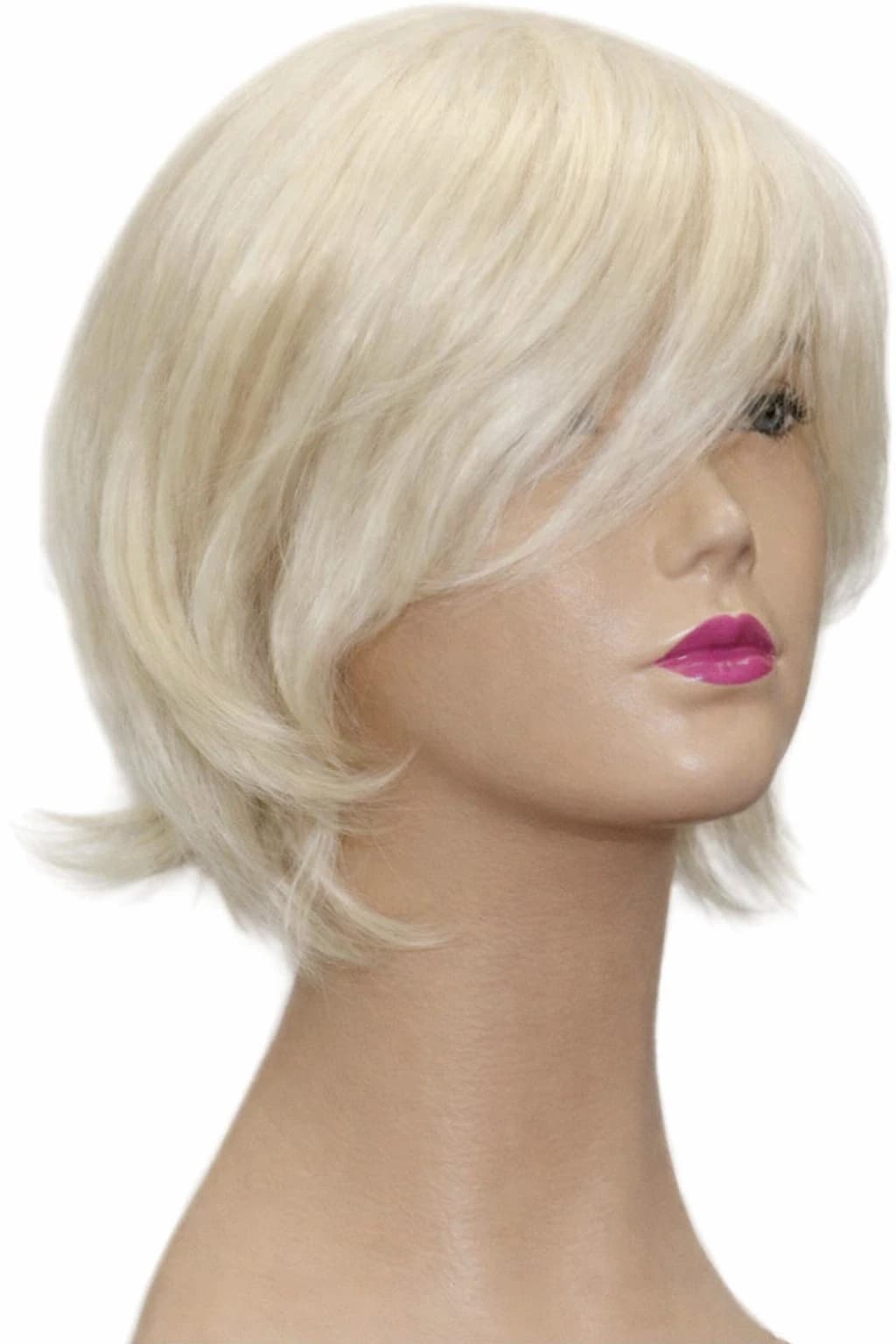 Short Platinum Blonde Wig for Women – Medium Length with Bangs, Fashion Style  