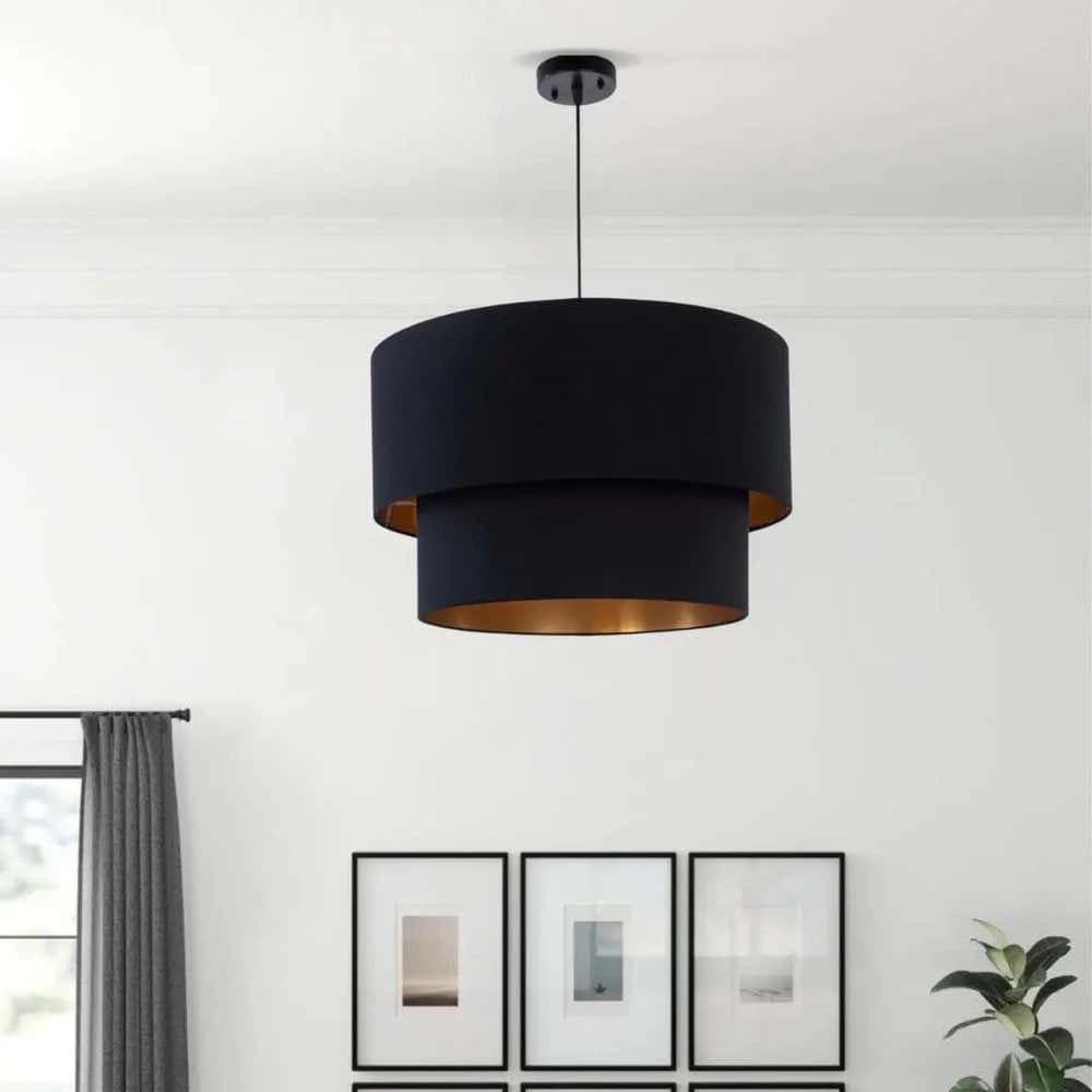 Ceiling chandelier, fabric, 40x75 cm - black