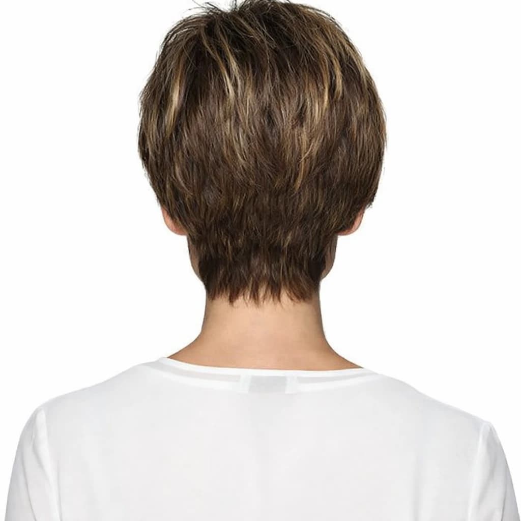 Women's Short Wig Brown with Golden Highlights Synthetic Wig Pixie Cut