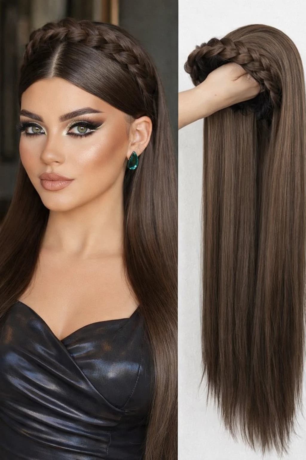 Long Straight Brown Wig Synthetic Braid Wig Fashion Style for Women