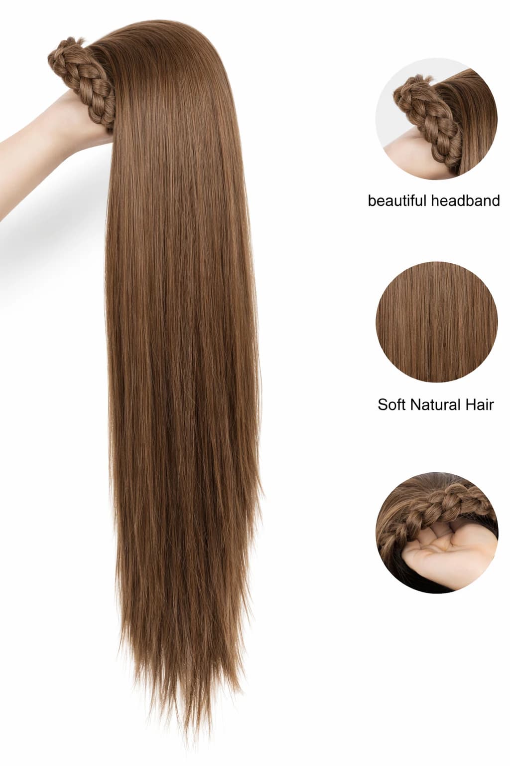 Long Straight Brown Wig Synthetic Braid Wig Fashion Style for Women
