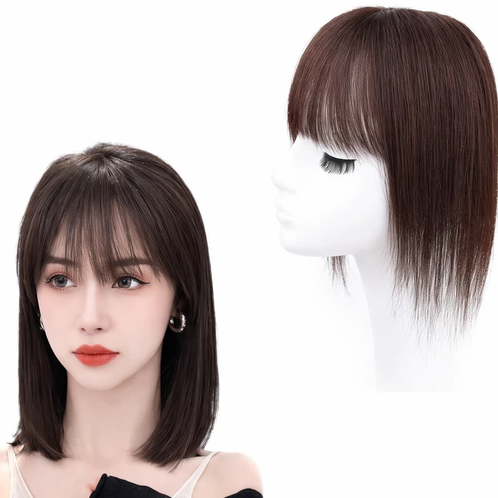 Women's Short Wig with Bangs Brown Natural Synthetic Hair Bob Style