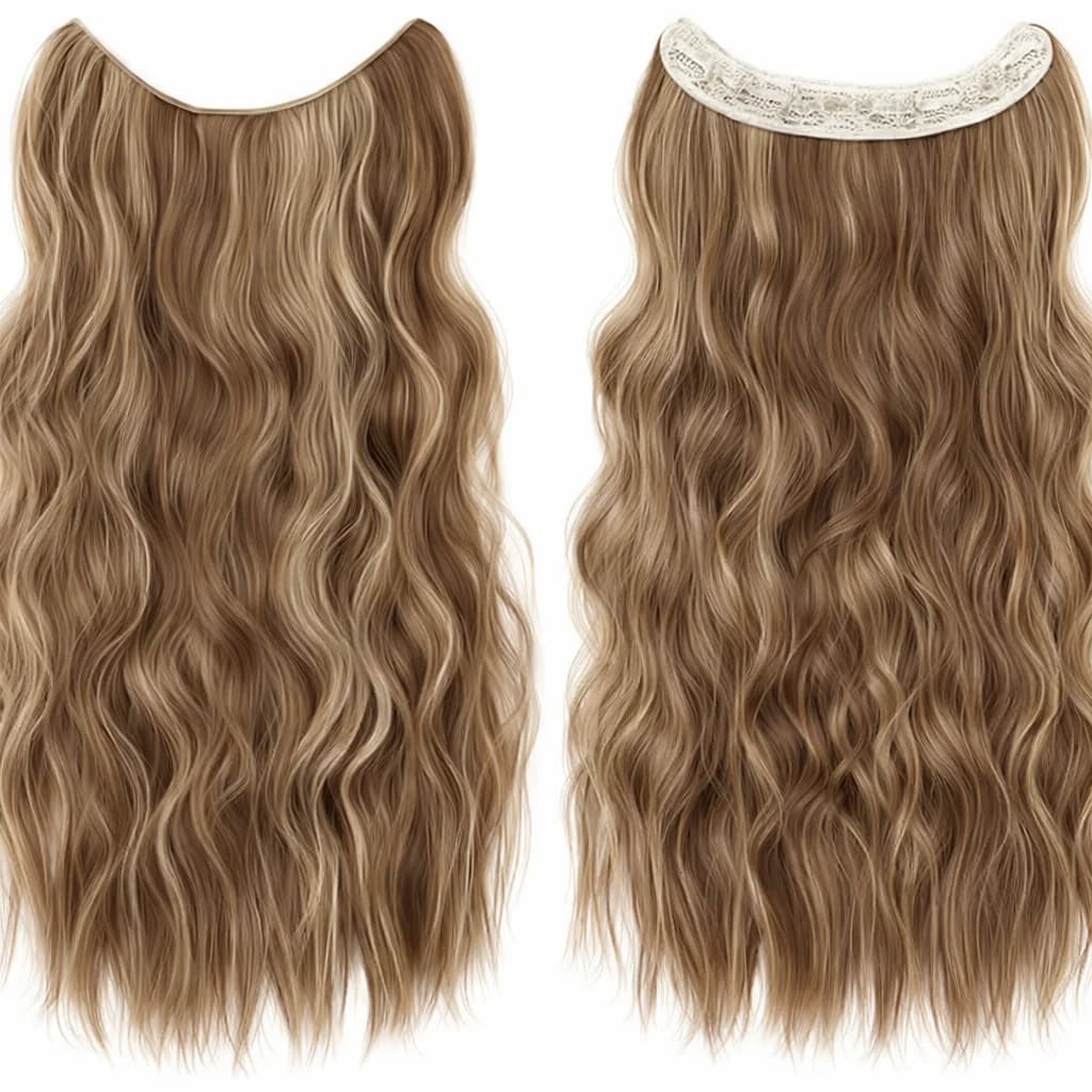 Wavy Weft Hair Extensions Light Brown Synthetic Hair with Platinum Weft Easy Ins