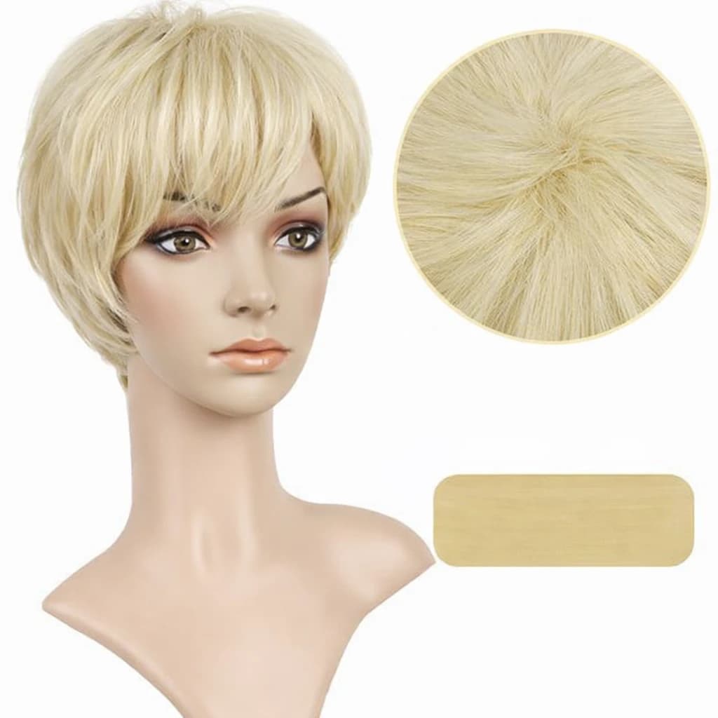 Short Platinum Blonde Pixie Cut Wig with Side Bangs Synthetic Wigs for Women