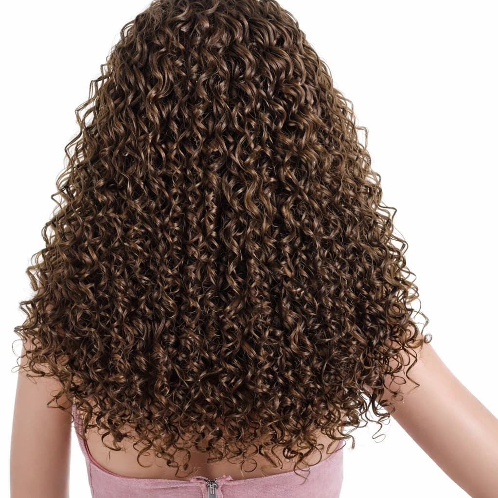 Women's Long Curly Wig Brown Curly Hair with Golden Highlights