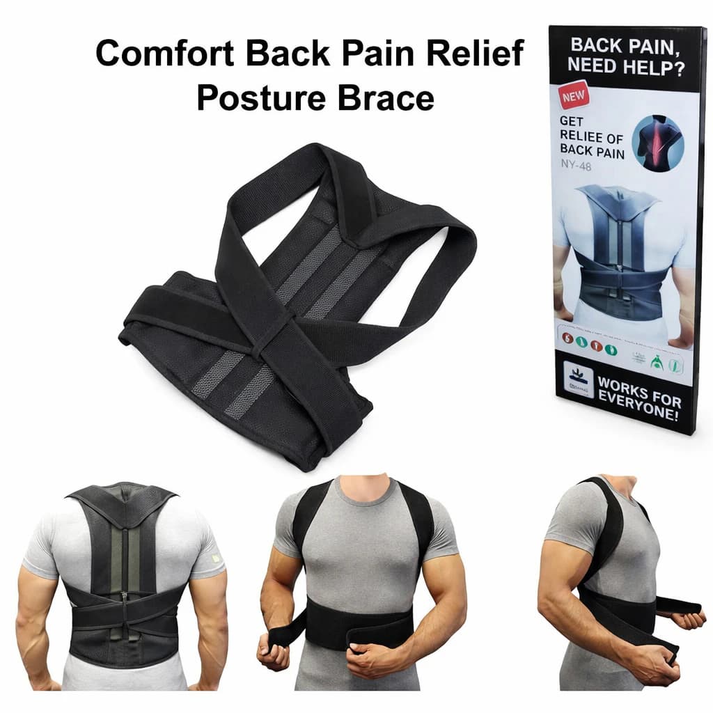Back and Shoulder Brace, Posture Correction Belt, Black, Adjustable