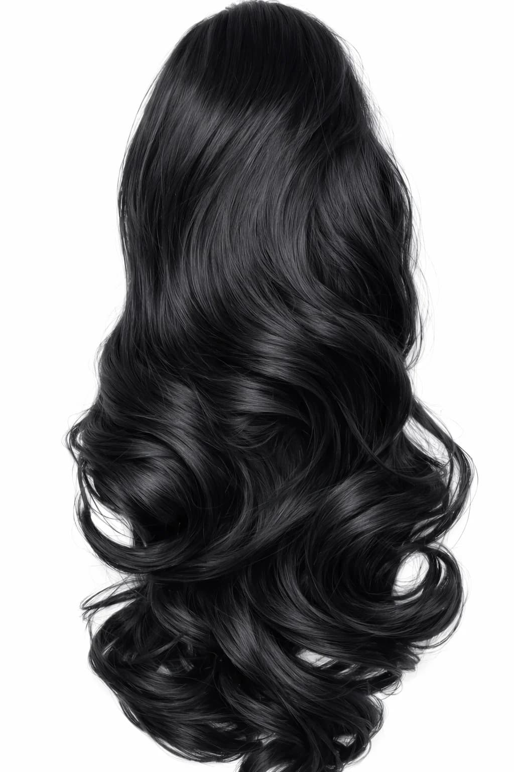 Wig Extension, Black, Long Wavy Hair, Curly