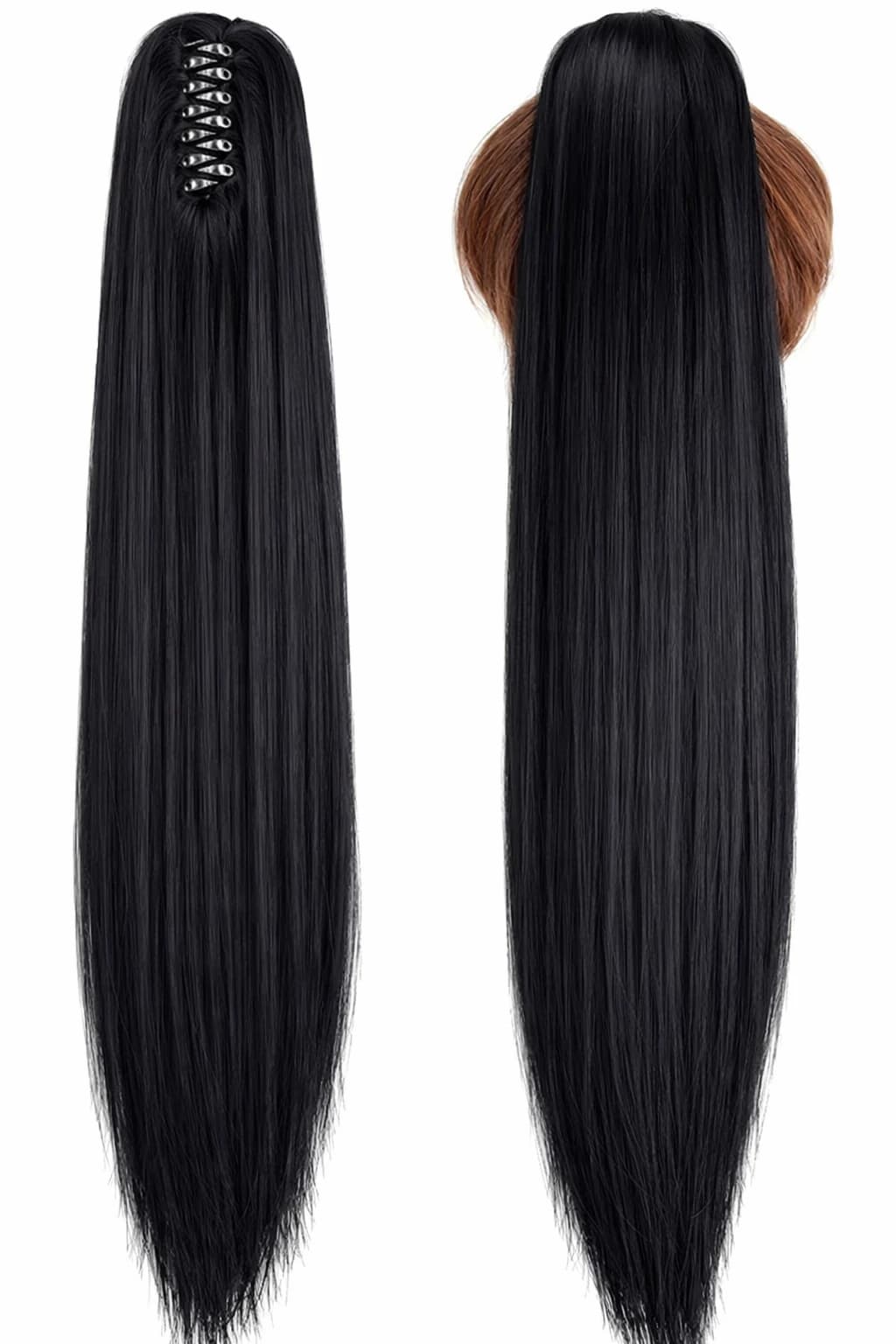 Black Long Straight Ponytail Clip in Synthetic Ponytail Wig for Women