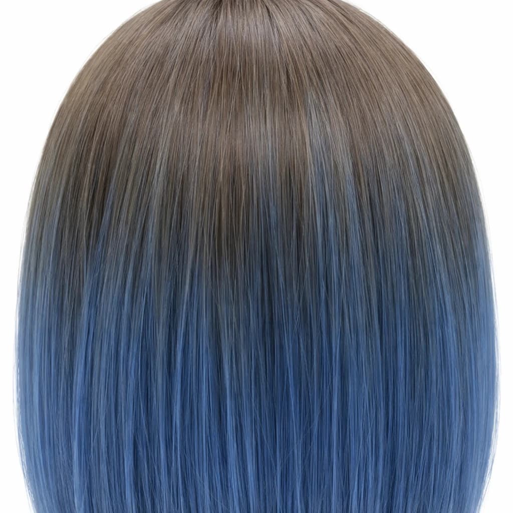 Short Bob Wig with Bangs, Ombre Brown to Blue, Straight Synthetic Hair Wigs 