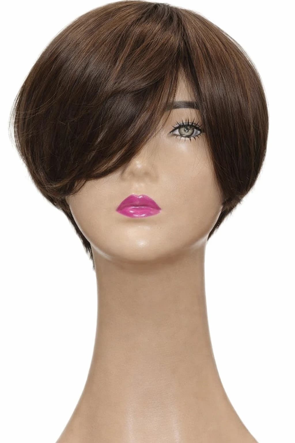 Short Bob Wig Brown Synthetic Hair Fashion Bangs