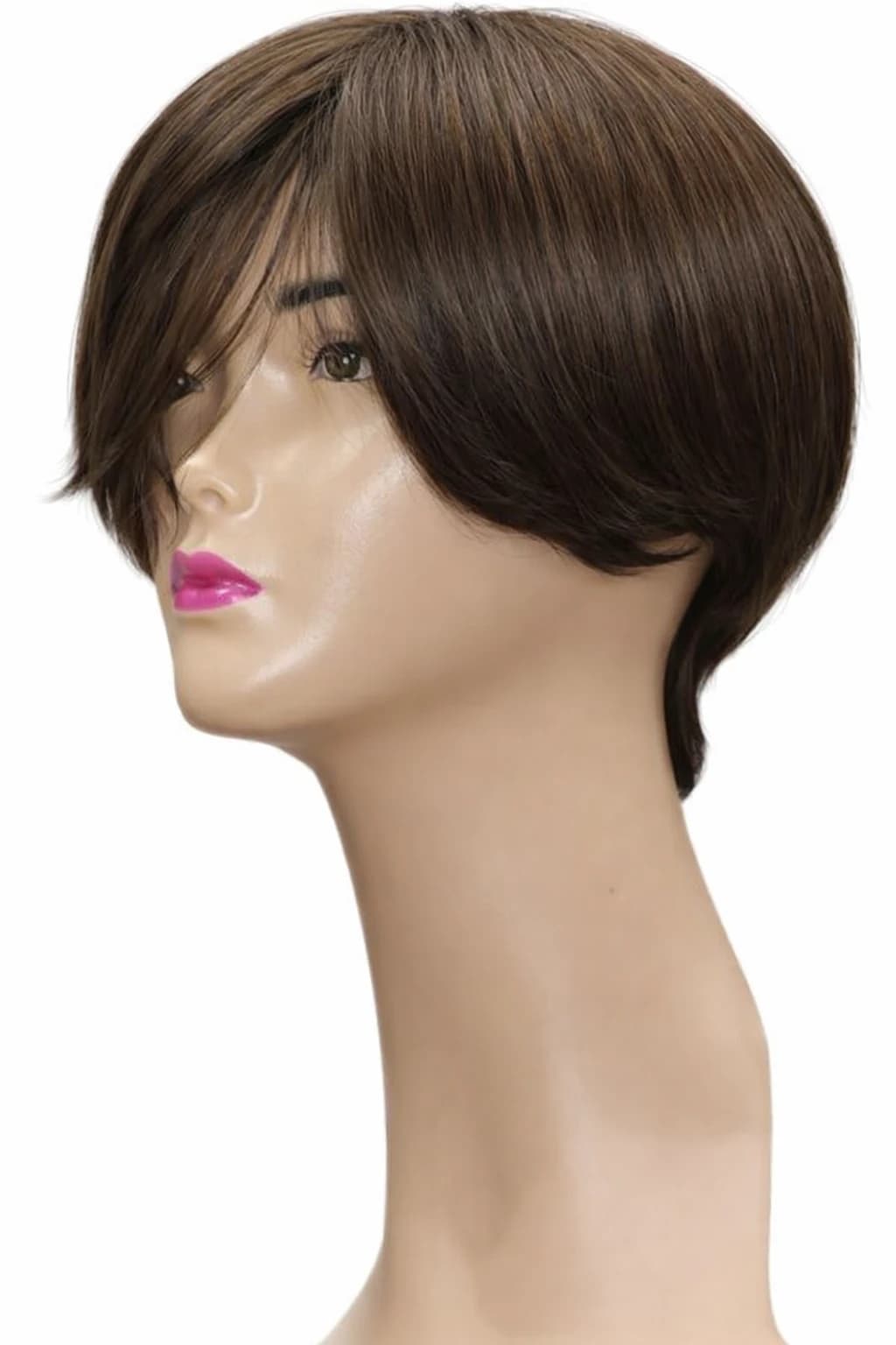 Short Bob Wig Brown Synthetic Hair Fashion Bangs