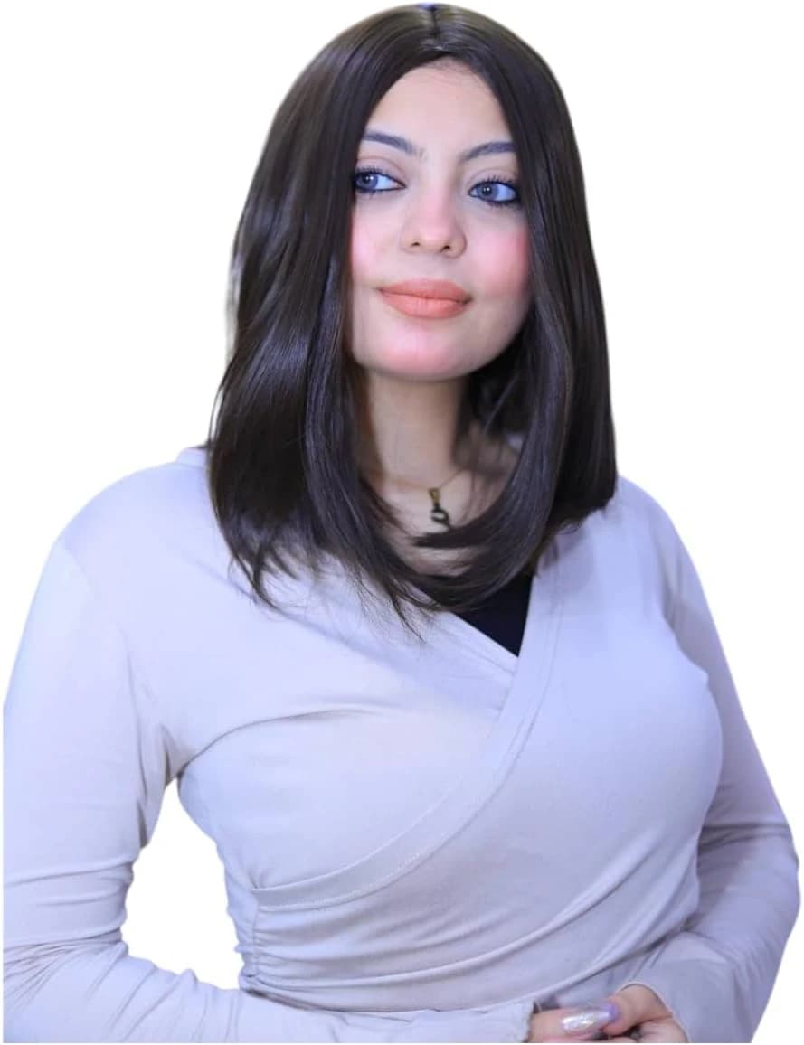Women's Straight Wig Medium Length Synthetic Hair Dark Brown