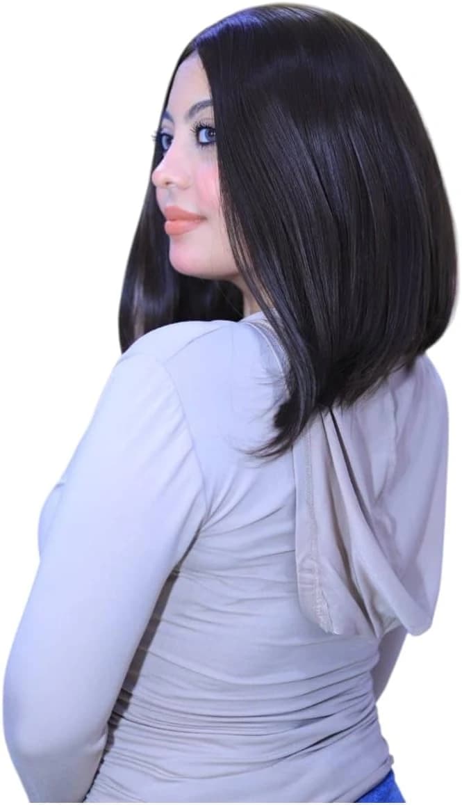 Women's Straight Wig Medium Length Synthetic Hair Dark Brown